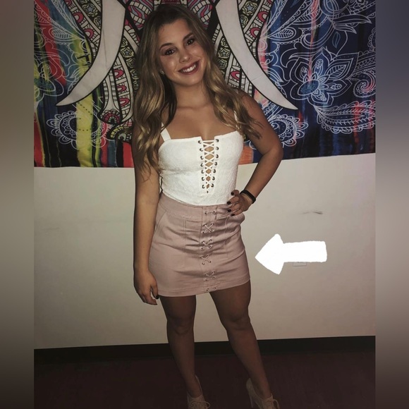 Express Pink Lace Up Mini Skirt - Picture 1 of 5